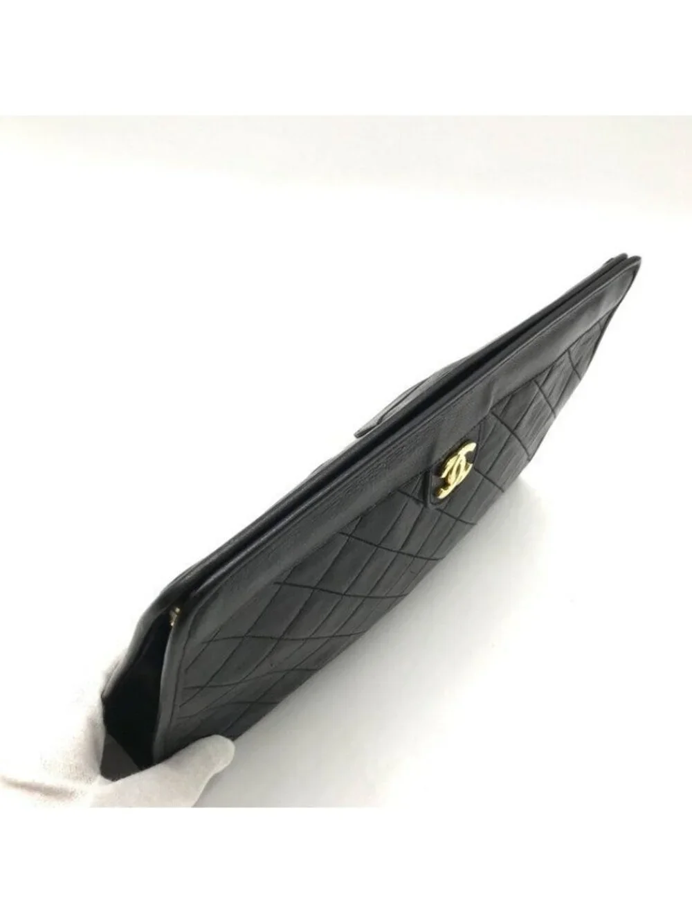 Chanel Quilted Clutch Black Gold